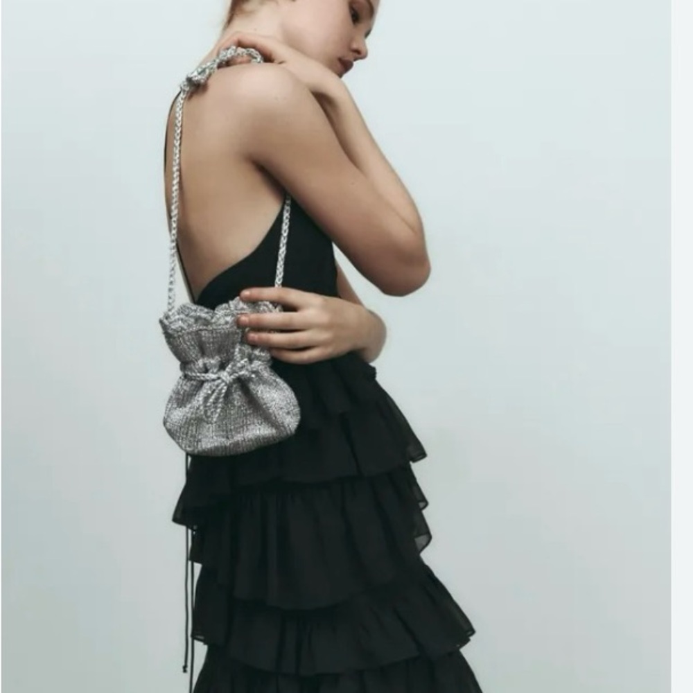 Zara metallic thread mini bucket bag